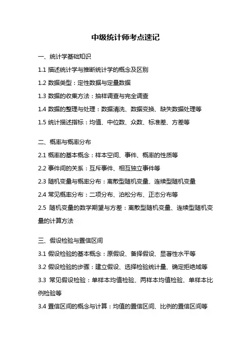 中级统计师考点速记