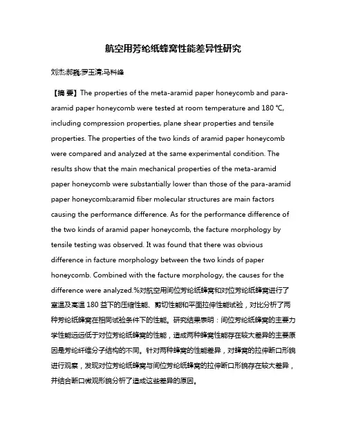 航空用芳纶纸蜂窝性能差异性研究