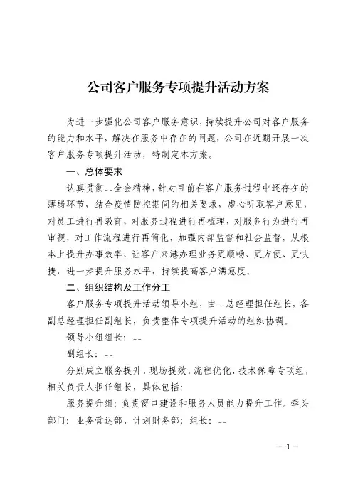 公司客户服务专项提升活动方案