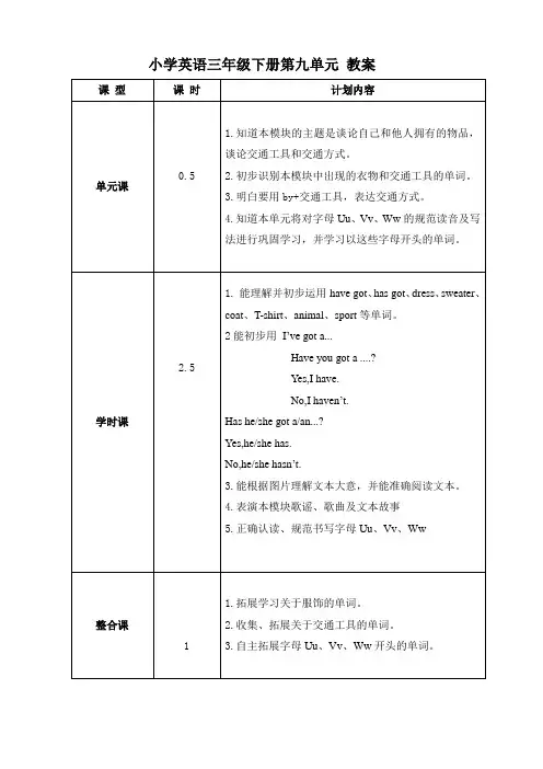 小学英语三年级下册第九单元 教案