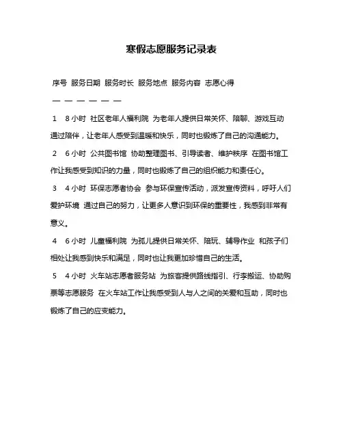 寒假志愿服务记录表