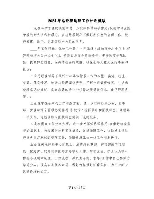 2024年总经理助理工作计划模版（三篇）