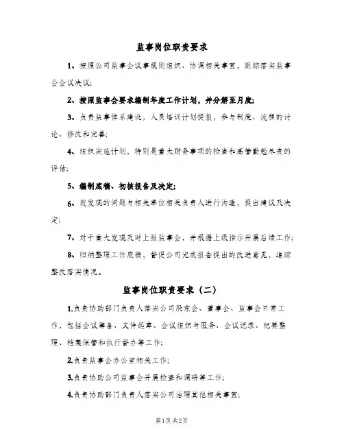 监事岗位职责要求(三篇)