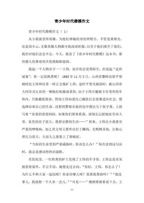 青少年时代楷模作文