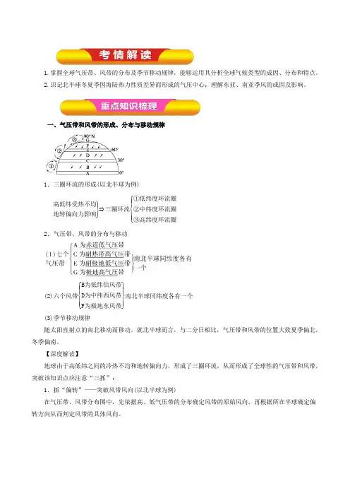 2019届 一轮复习 通用版 气压带和风带 -2019年高考地理一轮复习精品资料 学案 Word版含解析