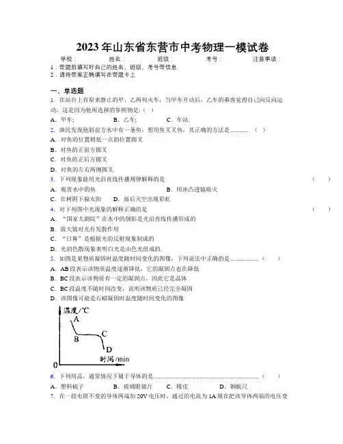 2023年山东省东营市中考物理一模试卷及解析