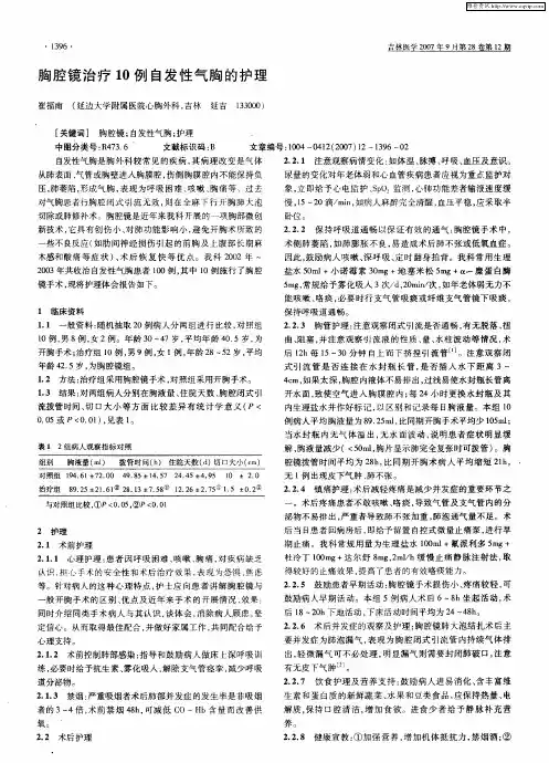 胸腔镜治疗10例自发性气胸的护理