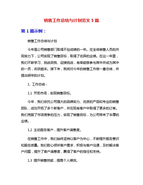 销售工作总结与计划范文5篇