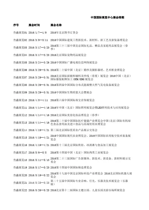 2016年北京最新中国国际展览中心展会排期表