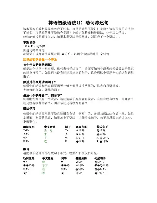 韩语初级语法
