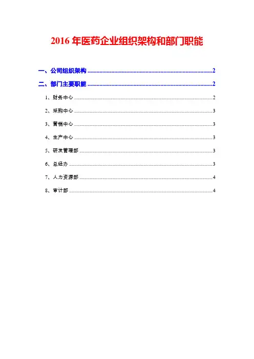 2016年医药企业组织架构和部门职能
