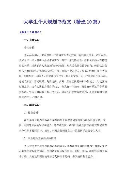 大学生个人规划书范文(精选10篇)