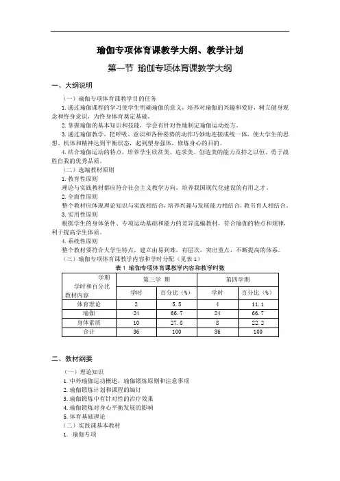 瑜伽专项体育课教学大纲、教学计划
