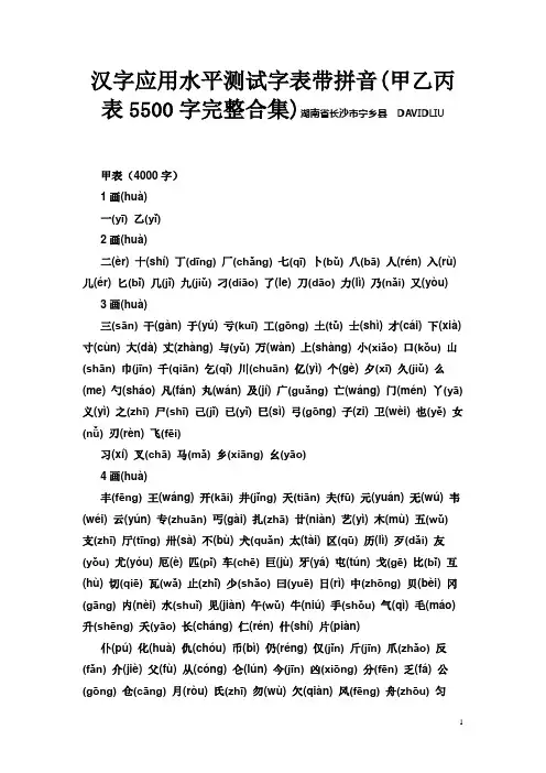 最新汉字应用水平测试字表带拼音(甲乙丙表5500字完整合集)WPING