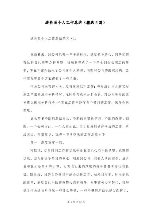 造价员个人工作总结(精选5篇)