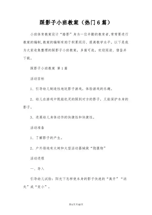 踩影子小班教案(6篇)