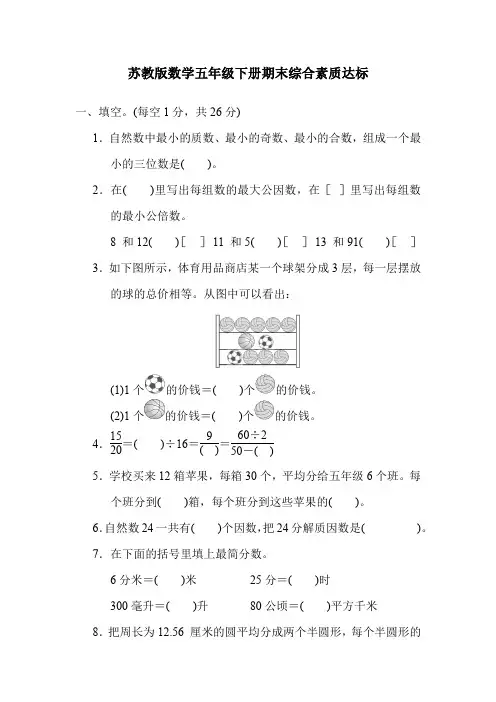 苏教版数学五年级下册期末综合素质达标(含答案)