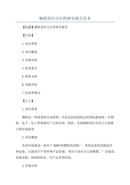 镍铁项目可行性研究报告范本