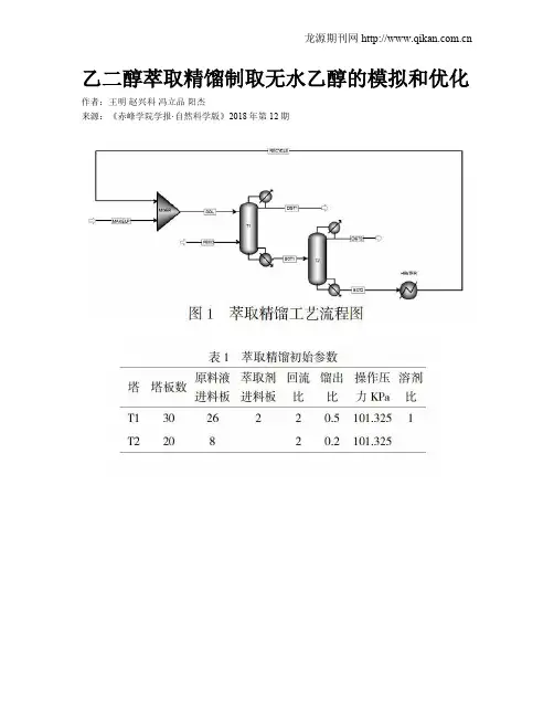 乙二醇萃取精馏制取无水乙醇的模拟和优化