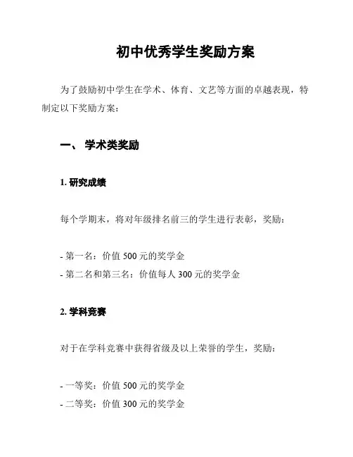 初中优秀学生奖励方案