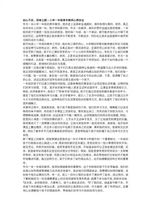 初心不改,师者之路：小学一年级青年教师心得体会