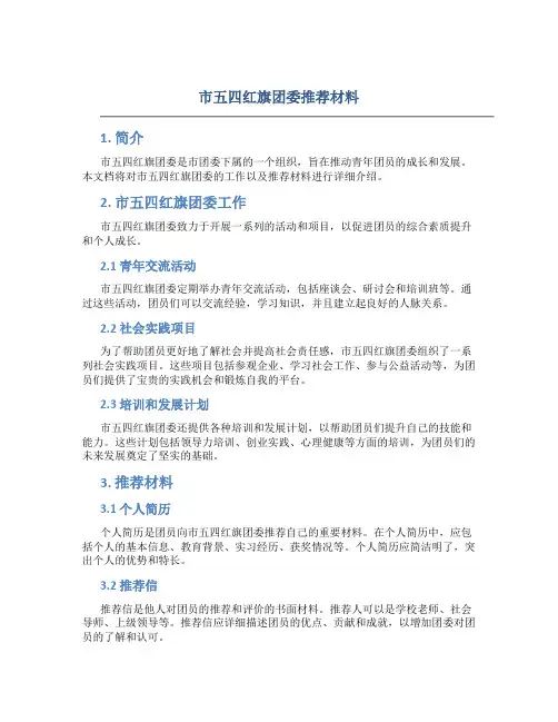 市五四红旗团委推荐材料