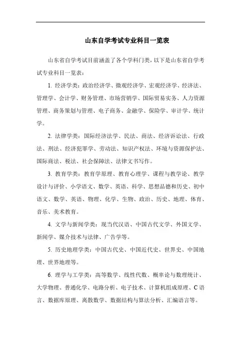 山东自学考试专业科目一览表