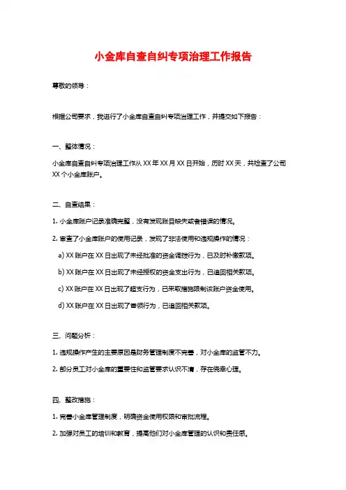 小金库自查自纠专项治理工作报告