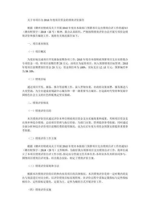 关于市项目办2018年度项目资金的绩效评价报告