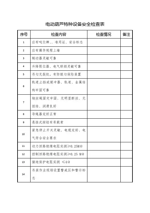 电动葫芦特种设备安全检查表