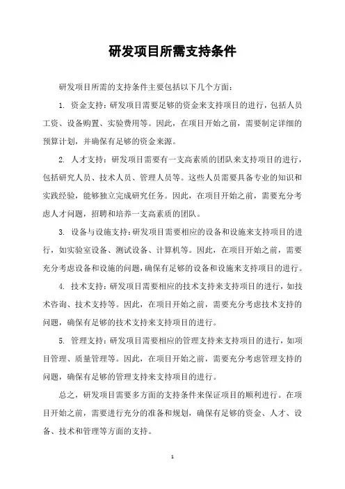 研发项目所需支持条件