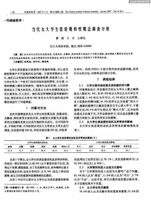 当代女大学生恋爱观和性观念调查分析