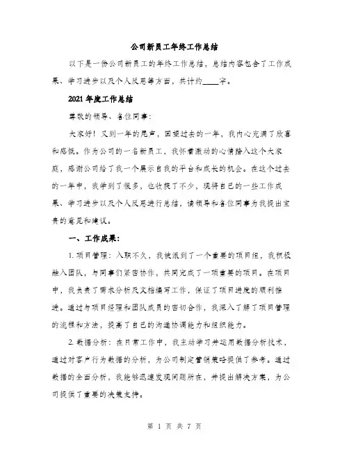 公司新员工年终工作总结（3篇）