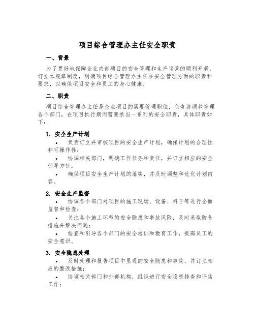 项目综合管理办主任安全职责