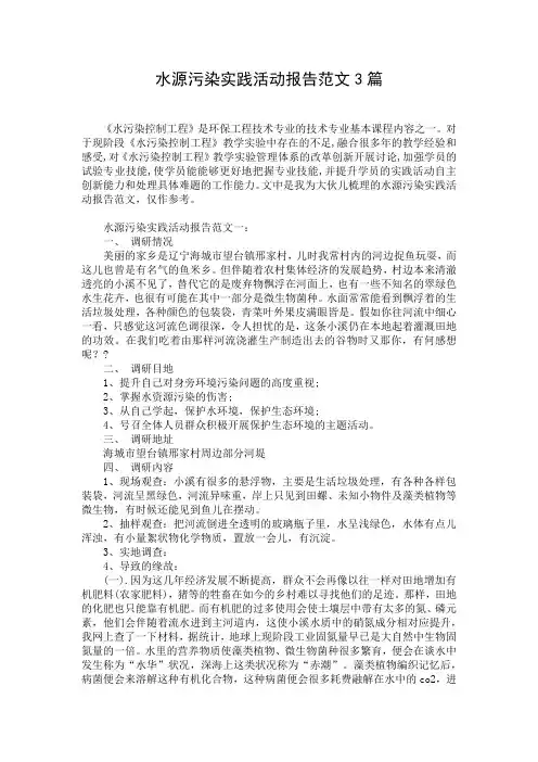 水源污染实践活动报告范文3篇