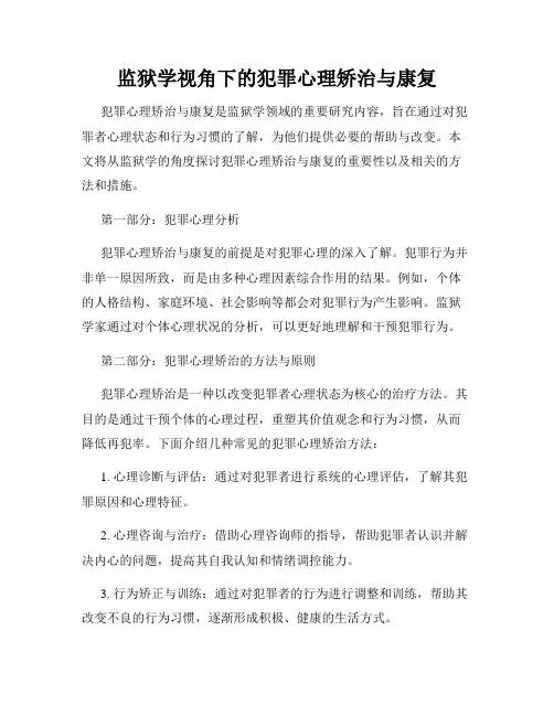 监狱学视角下的犯罪心理矫治与康复