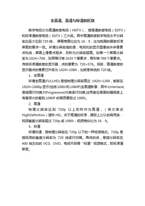 全高清、高清与标清的区别