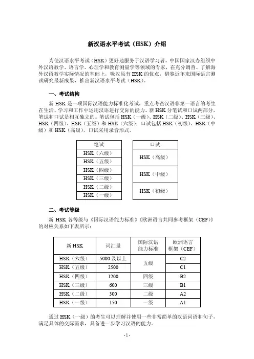 官方新HSK(四级)考试大纲
