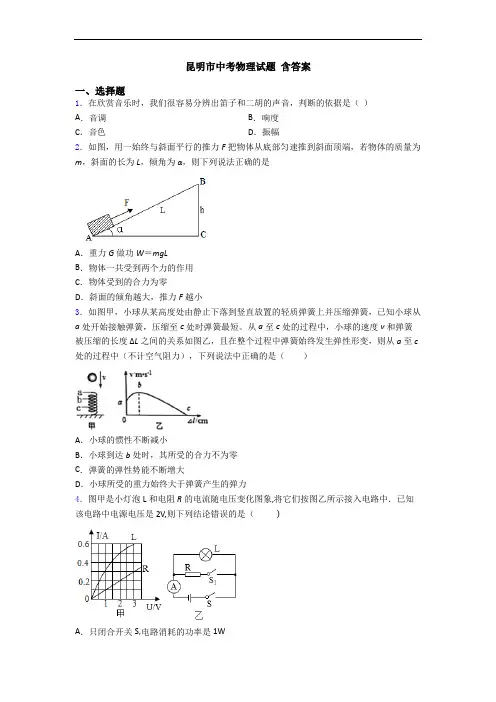 昆明市中考物理试题 含答案