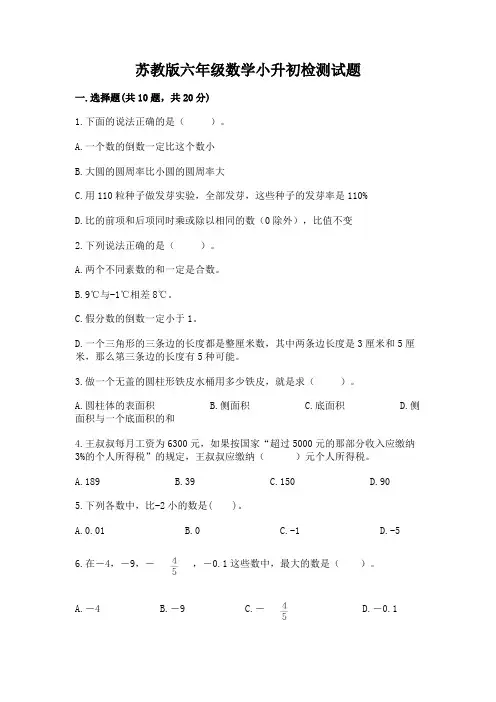 苏教版六年级数学小升初检测试题附答案【能力提升】
