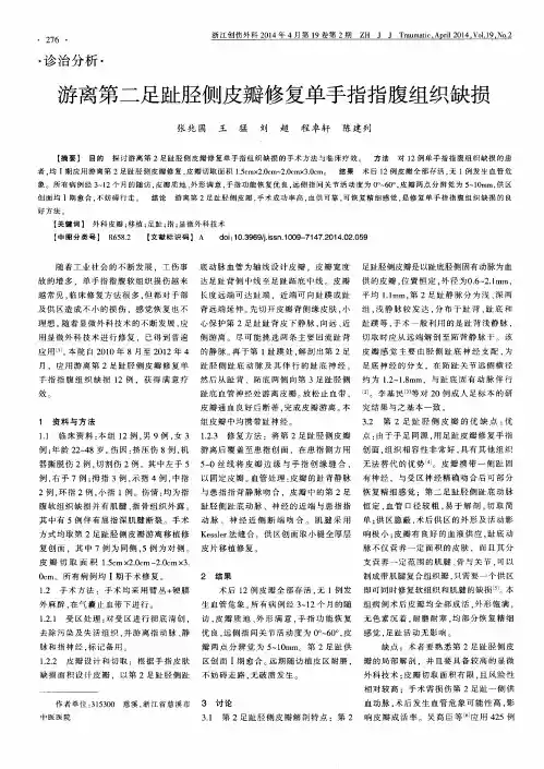 游离第二足趾胫侧皮瓣修复单手指指腹组织缺损