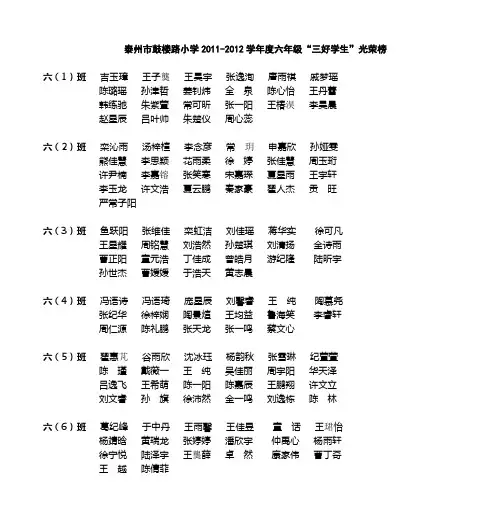 泰州市鼓楼路小学2011-2012学年度六年级“三好学生”光荣榜