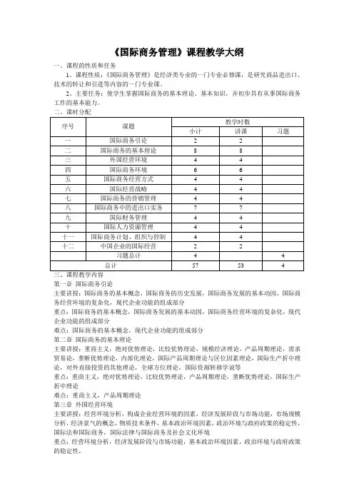 国际商务管理课程教学大纲