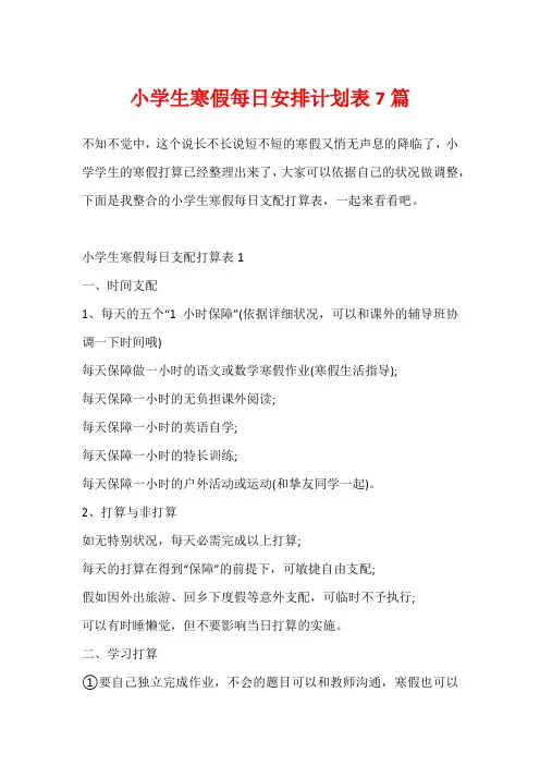 小学生寒假每日安排计划表7篇