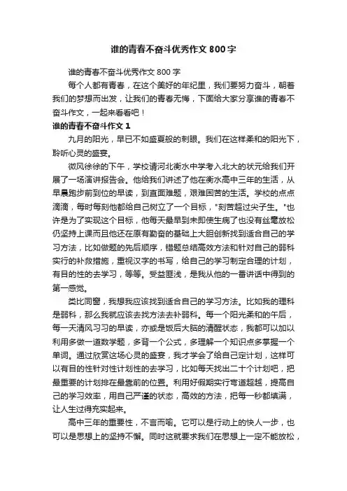 谁的青春不奋斗优秀作文800字