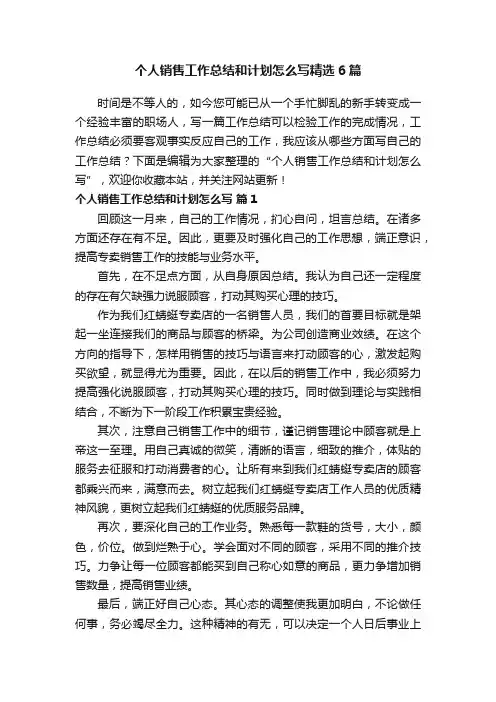 个人销售工作总结和计划怎么写精选6篇