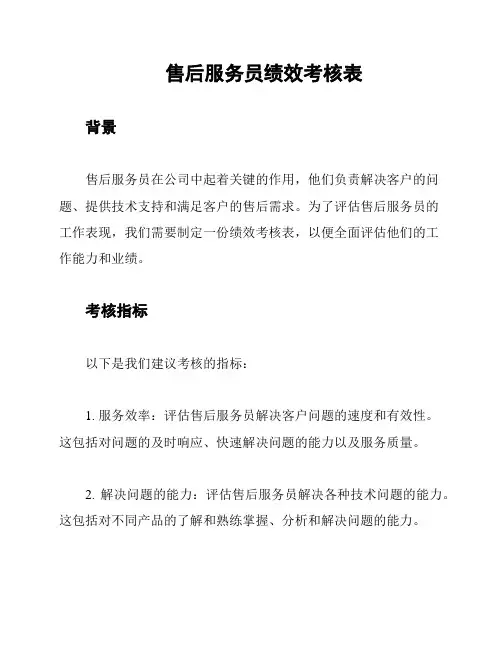 售后服务员绩效考核表