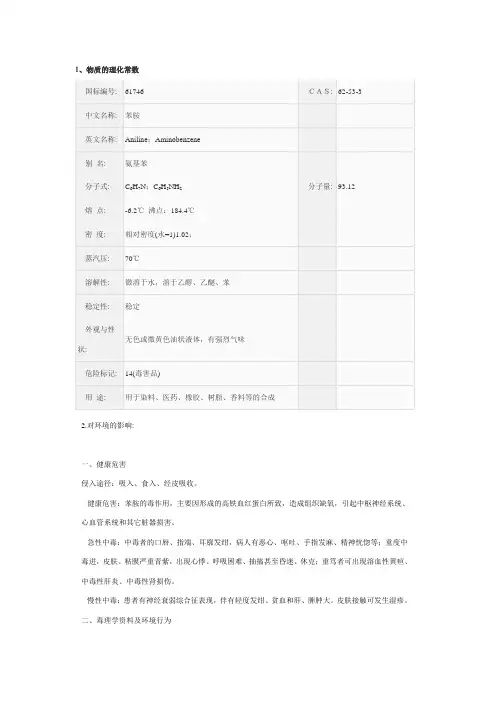 苯胺MSDS