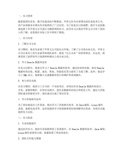 大学生甲骨文实习报告