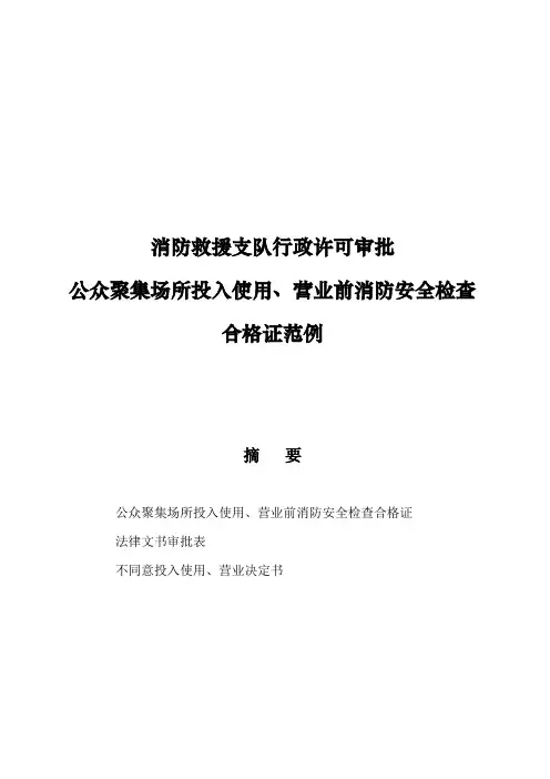 消防救援支队行政审批公众聚集场所投入使用、营业前消防安全检查合格证范例